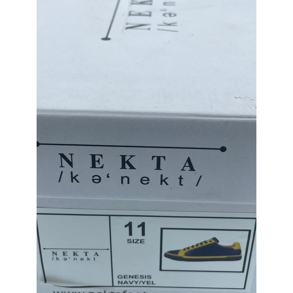 Nekta Genesis Mens Leather Sneakers Navy Yellow Low Top Lace Up Shoes Size 11 - Picture 8 of 8